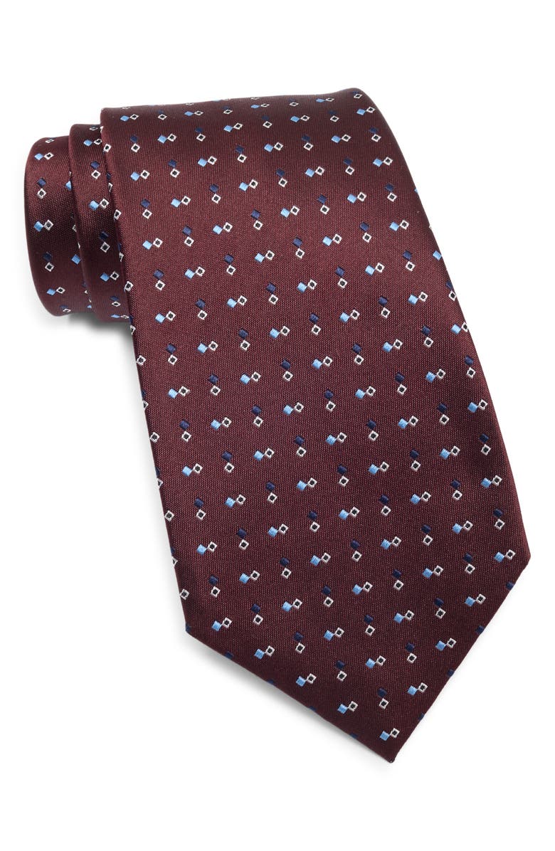ZEGNA TIES Diamond Neat Silk Tie, Main, color, Dark Red Fan