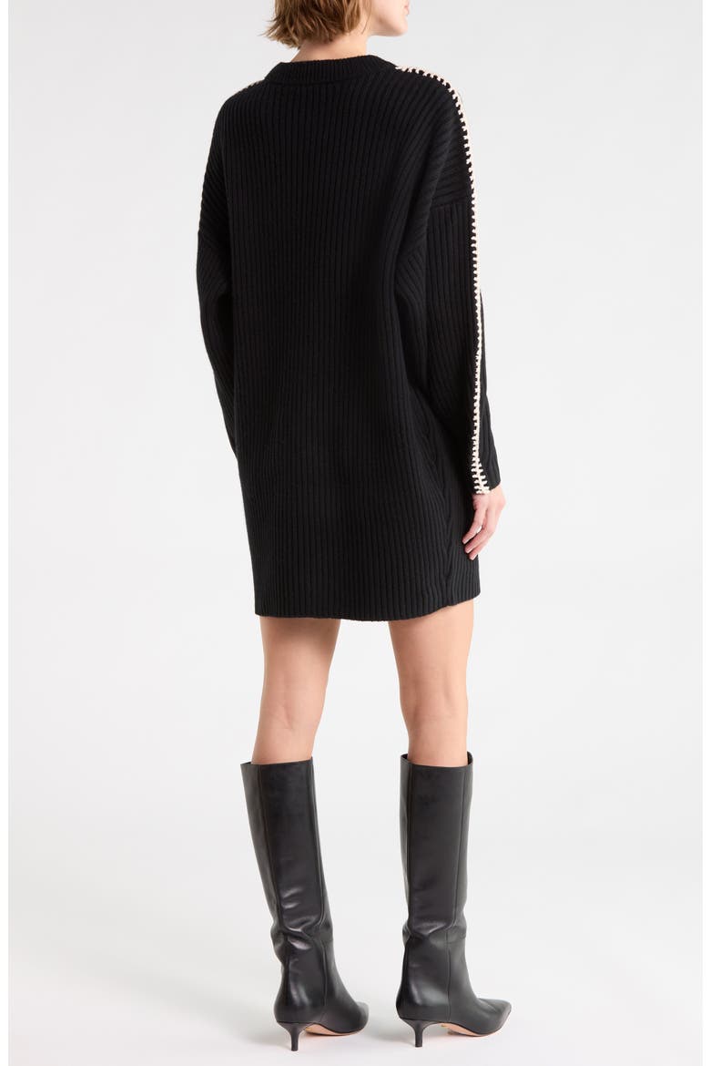 Ingrid Crewneck Wool Minidress, Alternate, color, BLACK