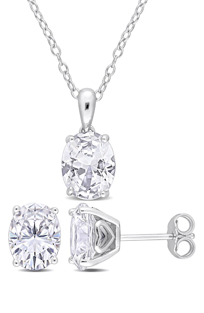 DELMAR Oval Cut Lab Created White Sapphire Pendant Necklace & Stud Earrings, Main, color, 