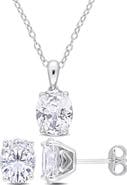 DELMAR Oval Cut Lab Created White Sapphire Pendant Necklace & Stud Earrings