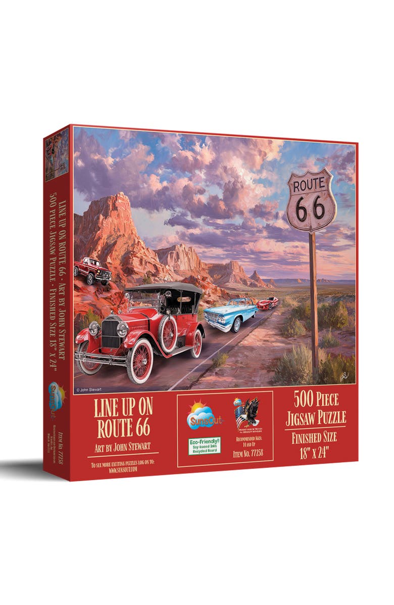 Sunsout Line Up on Route 66 500 piece Jigsaw Puzzle for Adults, Main, color, Multicolor