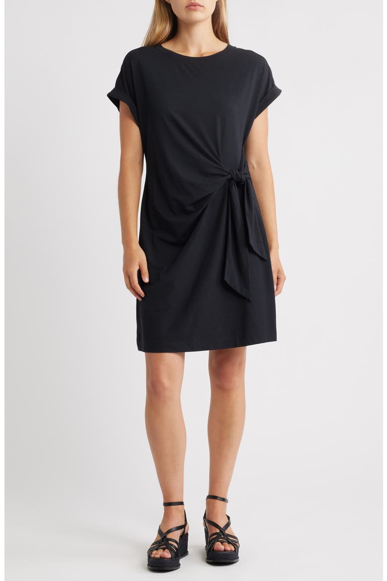 Marina Side Tie T-Shirt Dress, Main, color, BLACK