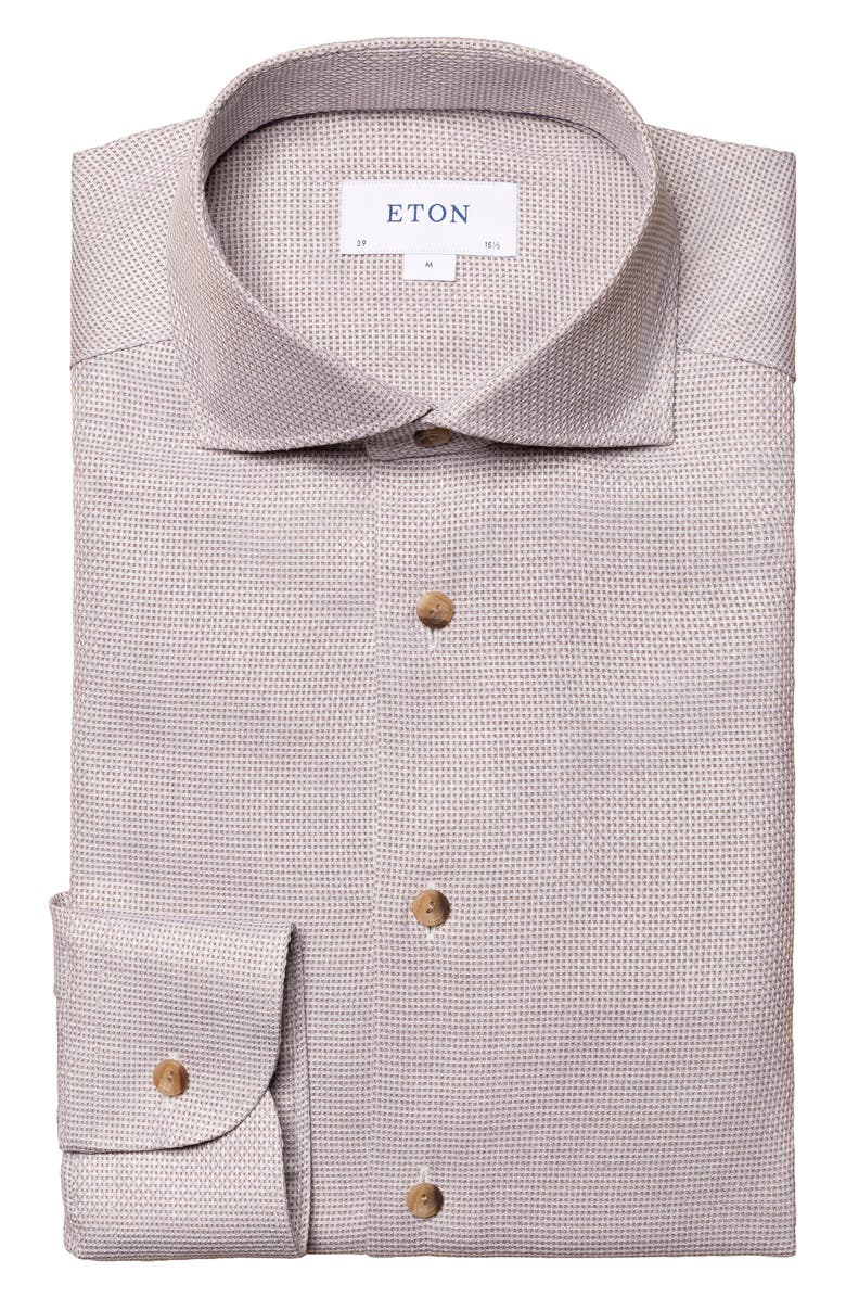 Eton Contemporary Fit Solid Dobby Cotton Dress Shirt, Alternate, color, Medium Brown
