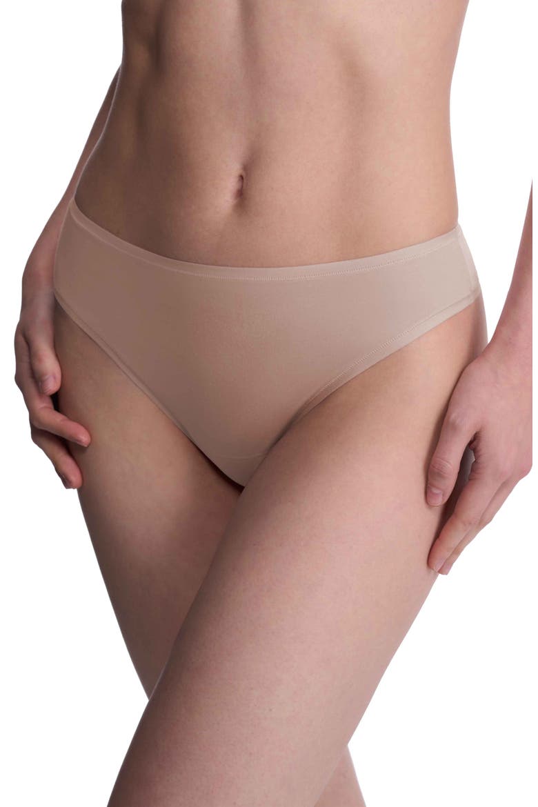 Bliss Bare Stretch Cotton Thong, Alternate, color, CAFE