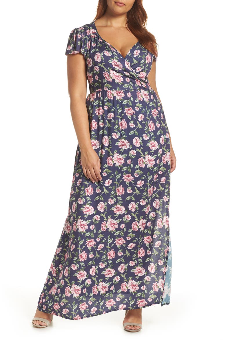 Floral Maxi Dress, Alternate, color, NAVY FLORAL