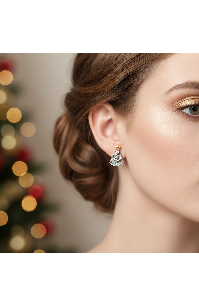 BLING JEWELRY Christmas Tree Cubic Zirconia Stud Earrings, Alternate, color, Silver