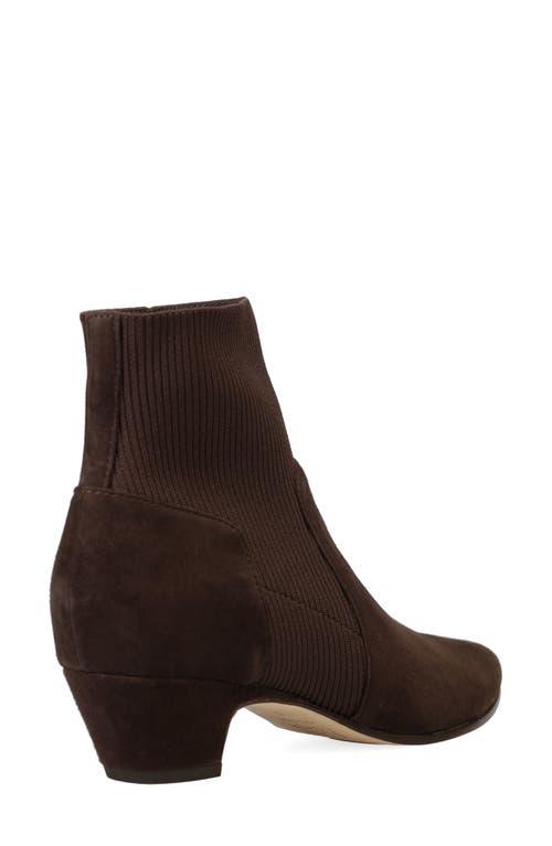 Eileen Fisher Muzy Pointed Knit Suede Ankle Booties In Brown