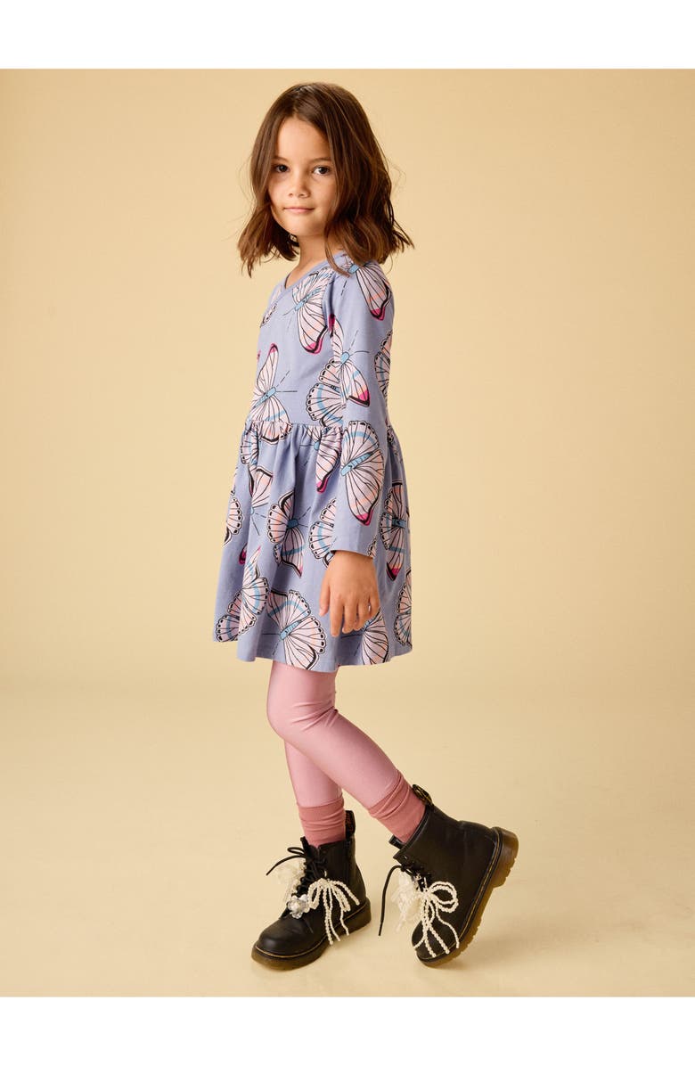 Tea Collection Long Sleeve Wrap Neck Dress, Alternate, color, Butterfly Dance