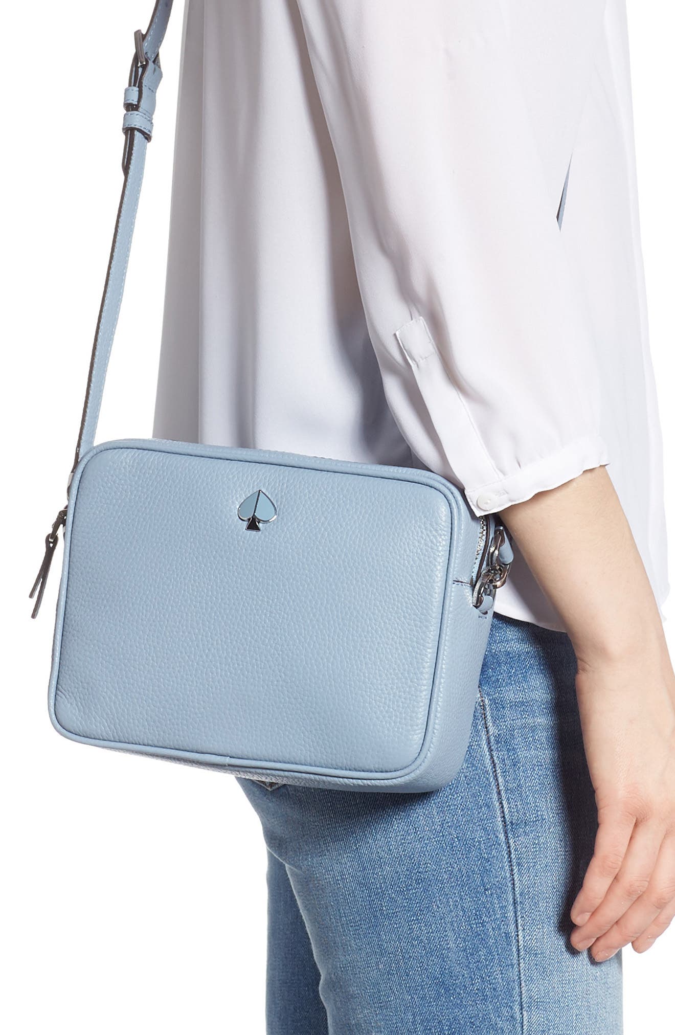 medium polly leather camera bag, Alternate, color, HORIZON BLUE