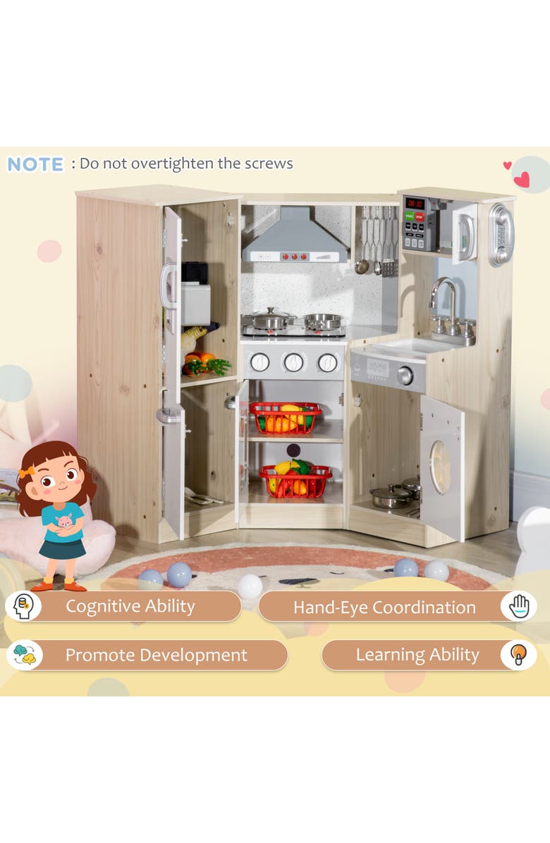 Qaba Ultra-Big Corner Kids Kitchen Playset with Sound Effects, Alternate, color, White
