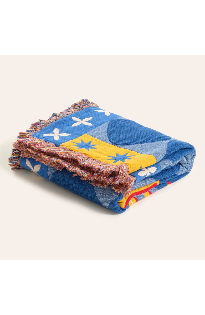 Zsa Zsa Zsu Novelas Fringed Jacquard 100% Cotton Throw Fun 54X71 In, Alternate, color, Blue