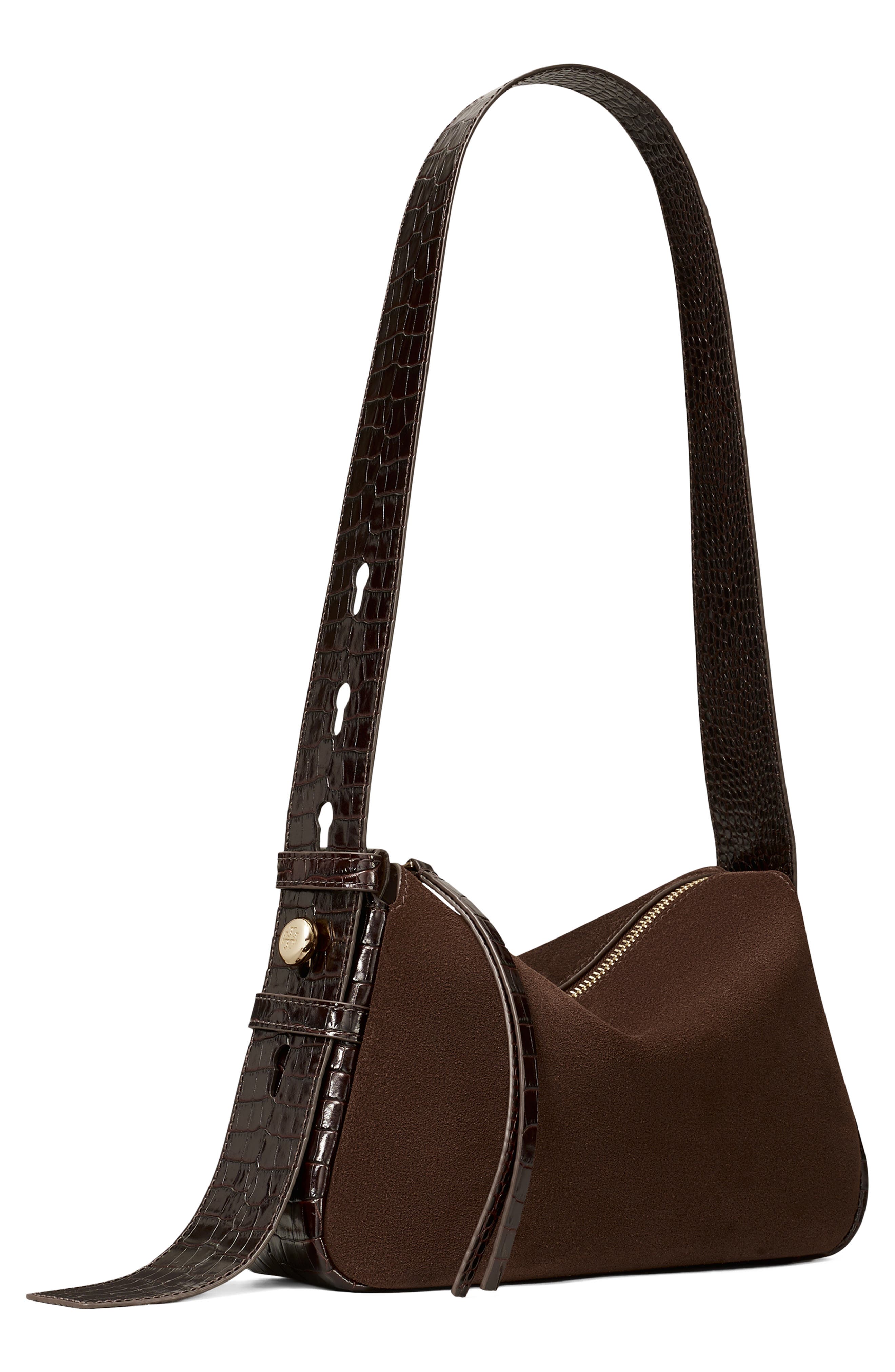 Small Romy Suede Shoulder Bag, Alternate, color, DARK COCOA