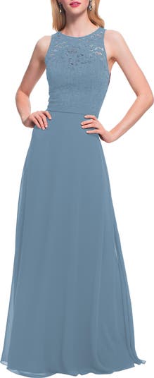 Levkoff Lace Bodice Chiffon A-Line Gown | Nordstrom