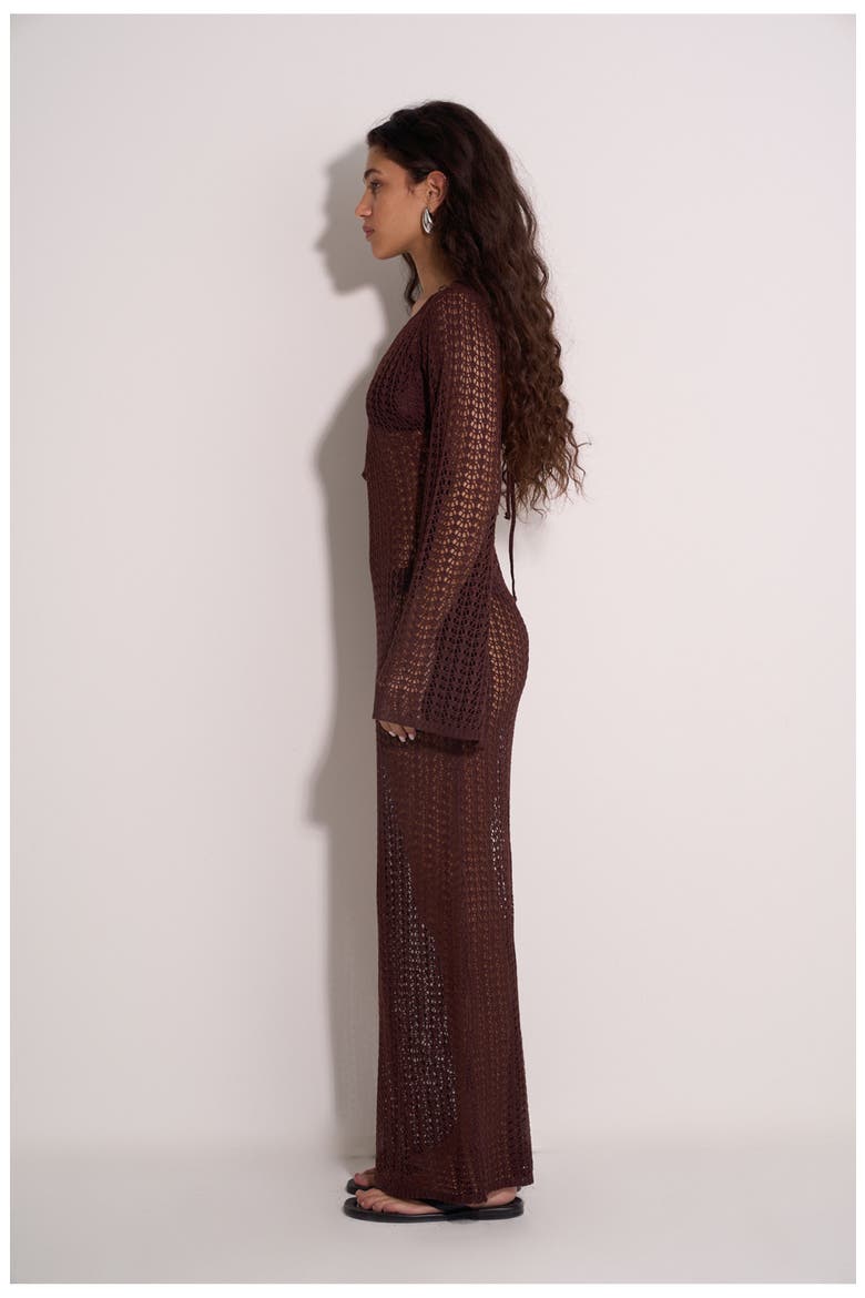 Flora Crocheted Beach Dress Cover-Up, Alternate, color, Dark-Brown