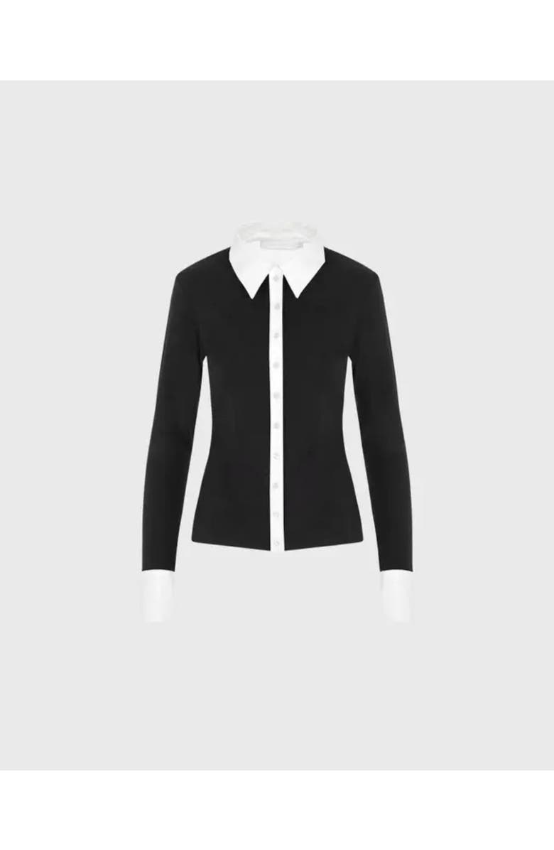 Anne Fontaine Women's Shirt Nuage White Cotton Long Sleeve Shirt With Classic Collar And Front Buttons, Main, color, Black/White