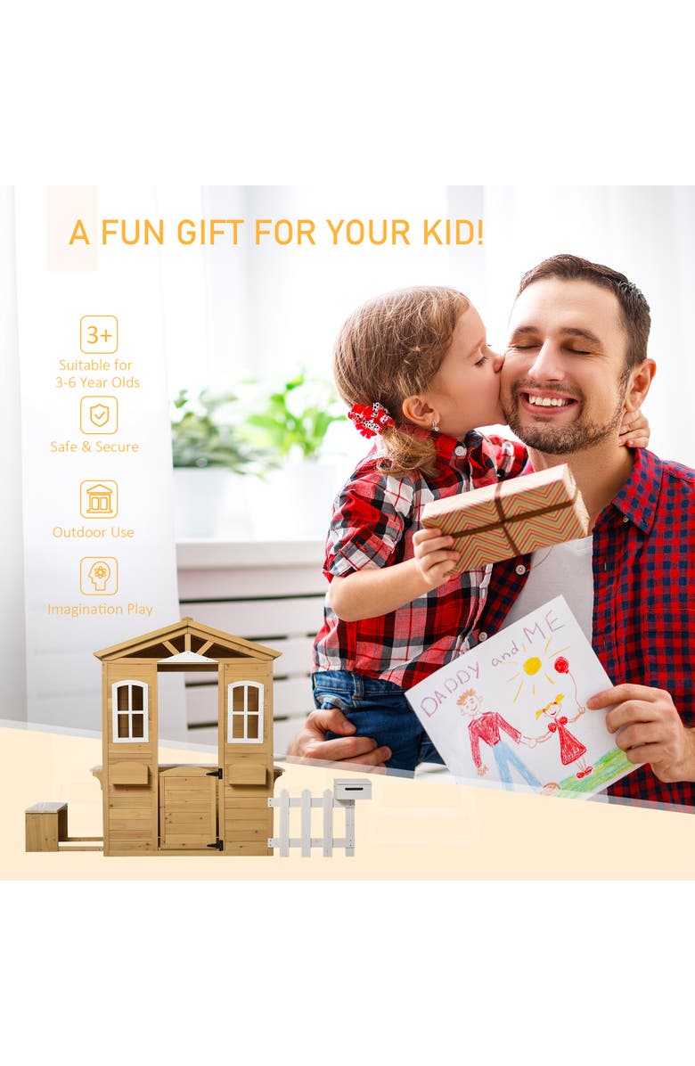 Outsunny Outdoor Wooden Playhouse with Working Doors, Windows, Mailbox, Alternate, color,
