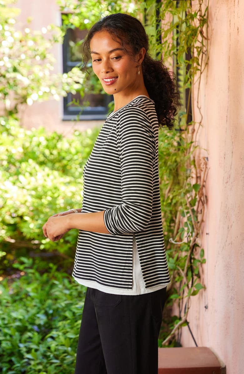 Karen Kane Stripe Layered Side Slit Top, Alternate, color, Black/ White