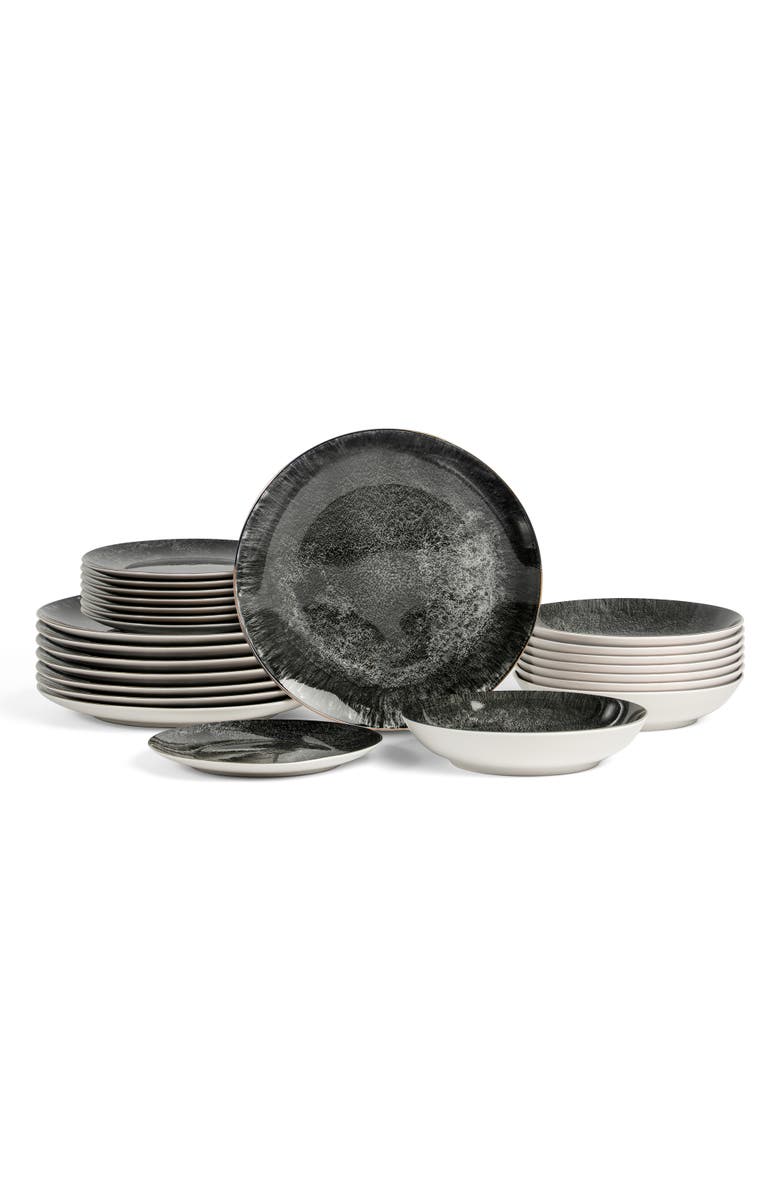 Christian Siriano Onyx 24-Piece Dinnerware Set Porcelain, Service for 8, Main, color, Black And Gold