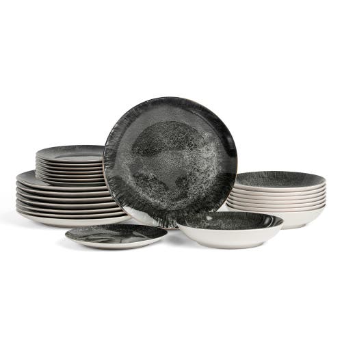 Christian Siriano Onyx 24-Piece Dinnerware Set Porcelain, Service for 8 in Black And Gold at Nordstrom
