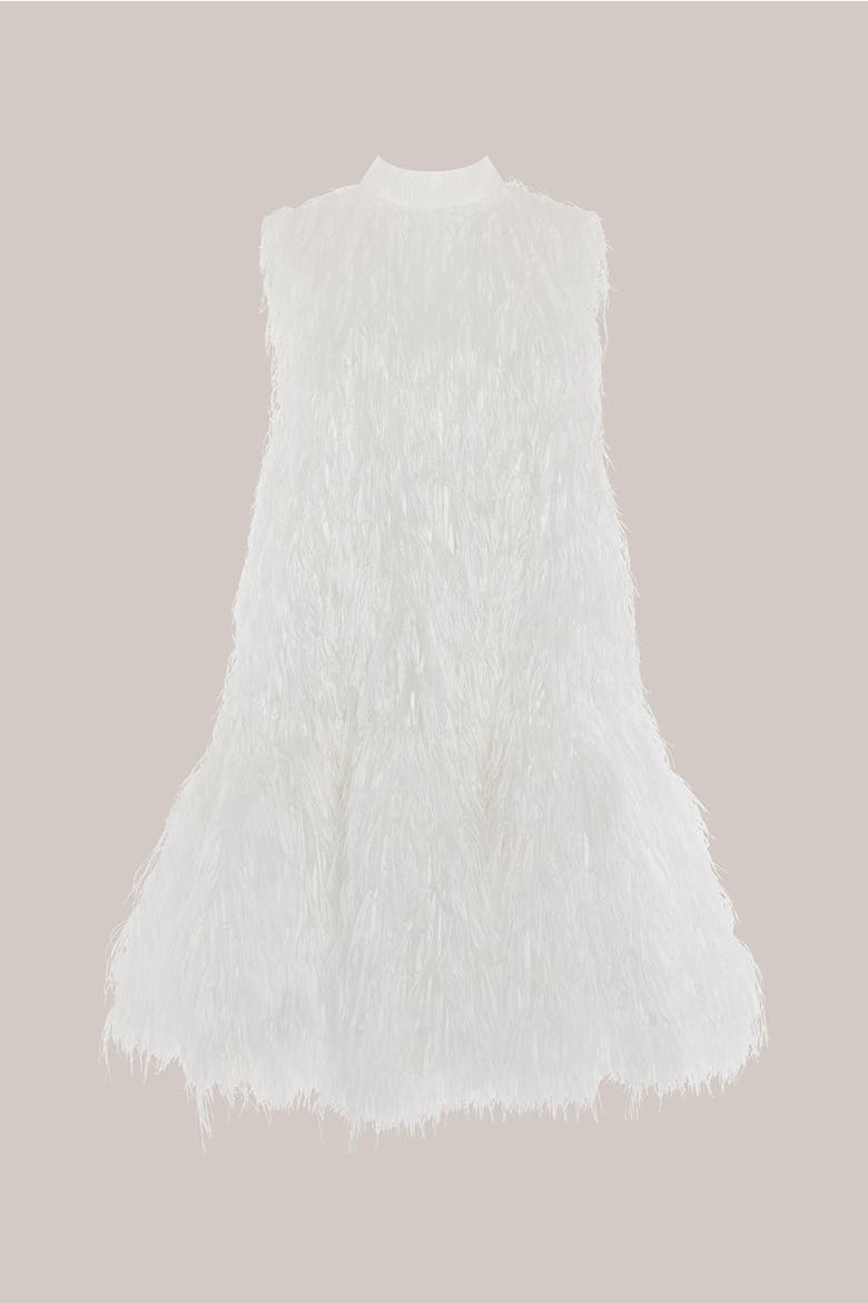 Odette Faux Feather Bridal Dress, Alternate, color, Ivory