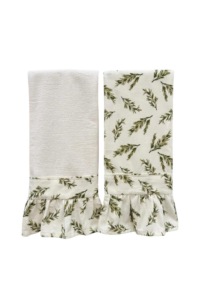 Rosemary Ruffled Kitchen Towels - Set of 2, Main, color, White