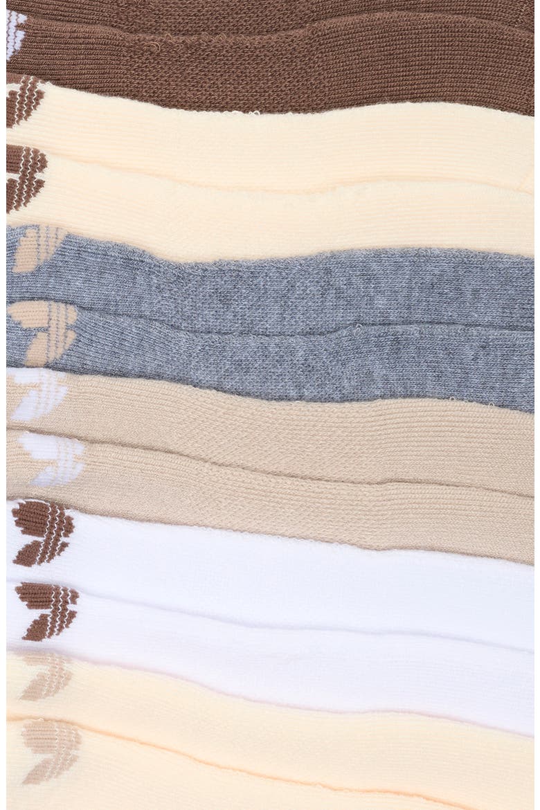 Originals Trefoil 6 Pack No Show Socks, Alternate, color, WONDER BEIGE/ WHITE/ BROWN