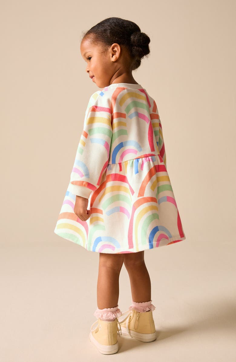 NEXT Kids' Squiggle Print Long Sleeve Cotton Blend Dress, Alternate, color, White Multi