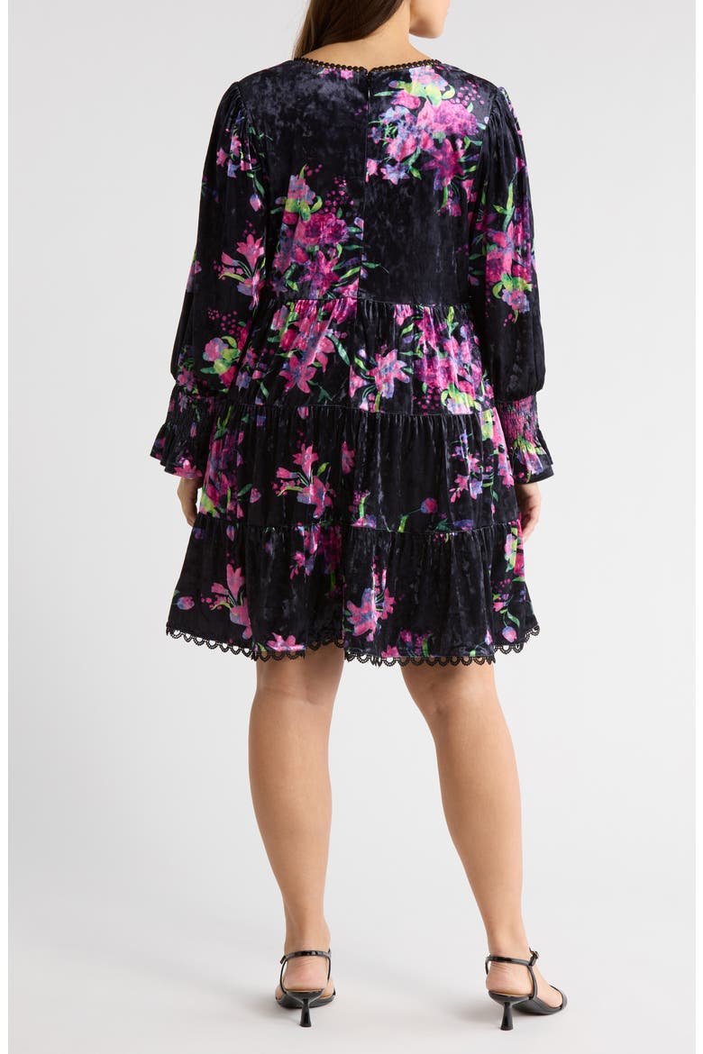 Tulda Amari Floral Long Sleeve Tiered Velvet Dress, Alternate, color, BLACK-MULTI