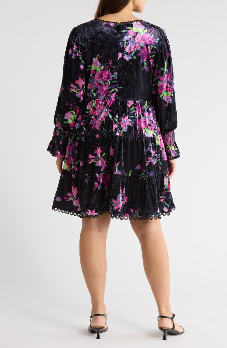 SUGARLIPS Tulda Amari Floral Long Sleeve Tiered Velvet Dress, Alternate, color, Black-Multi