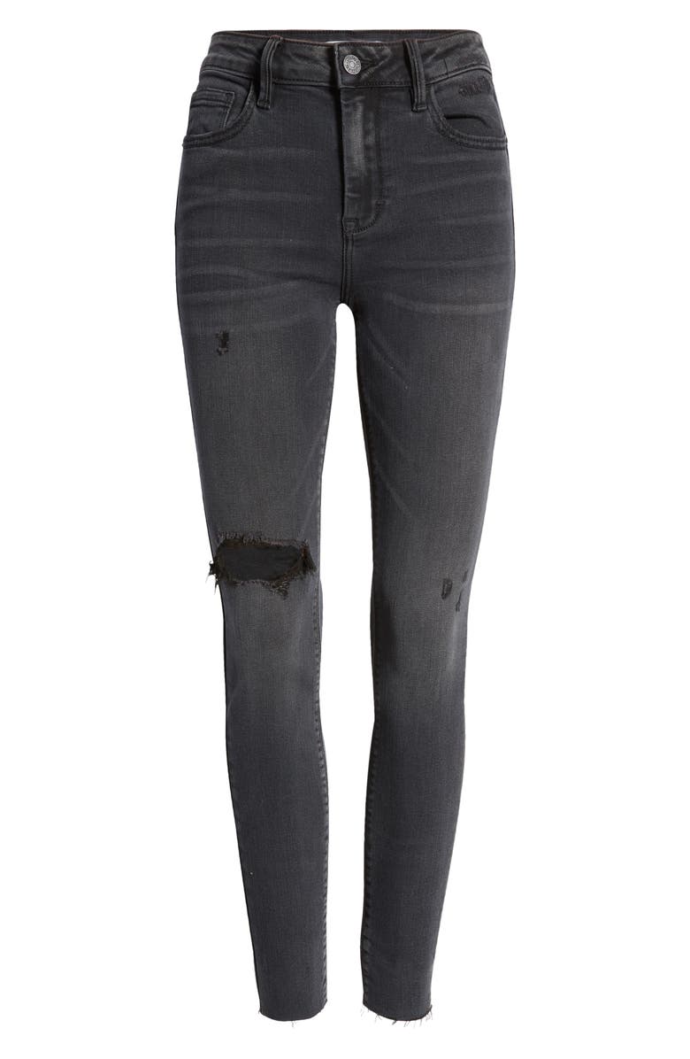 HIDDEN JEANS Distressed High Waist Raw Hem Skinny Jeans, Alternate, color, Black