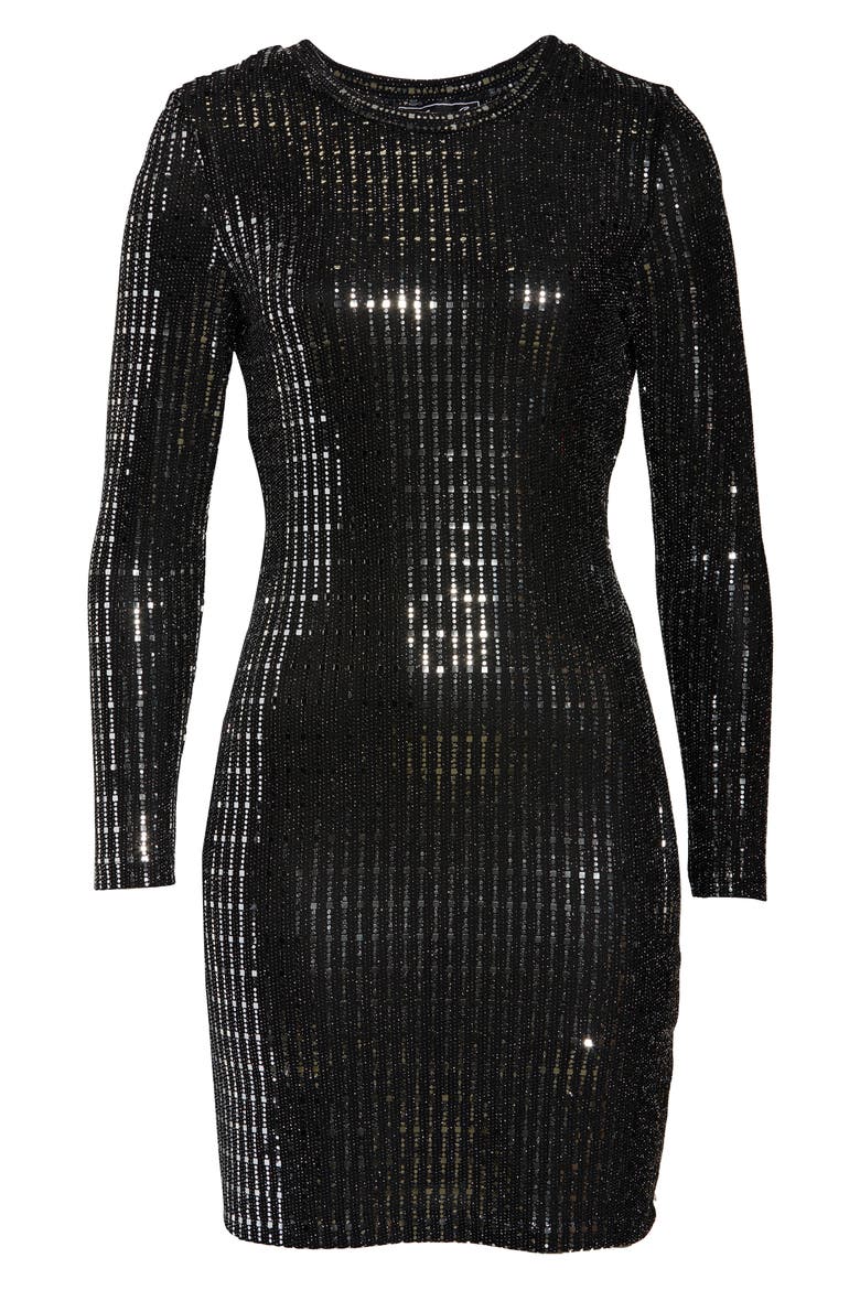 Sequin Long Sleeve Minidress, Alternate, color, BLACK/ SILVER