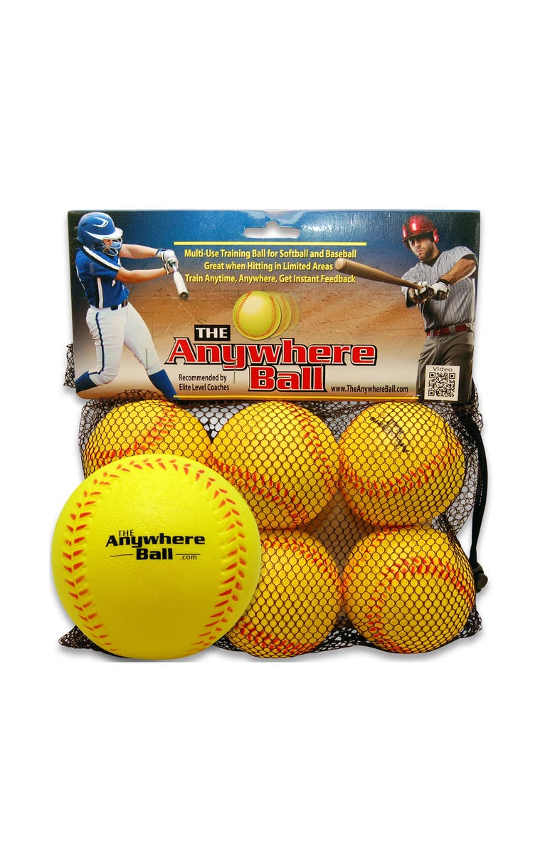 Anywhere Sports The Anywhere Ball 6 Pack 3" Yellow Squishy Foam Balls, Main, color, Multicolored