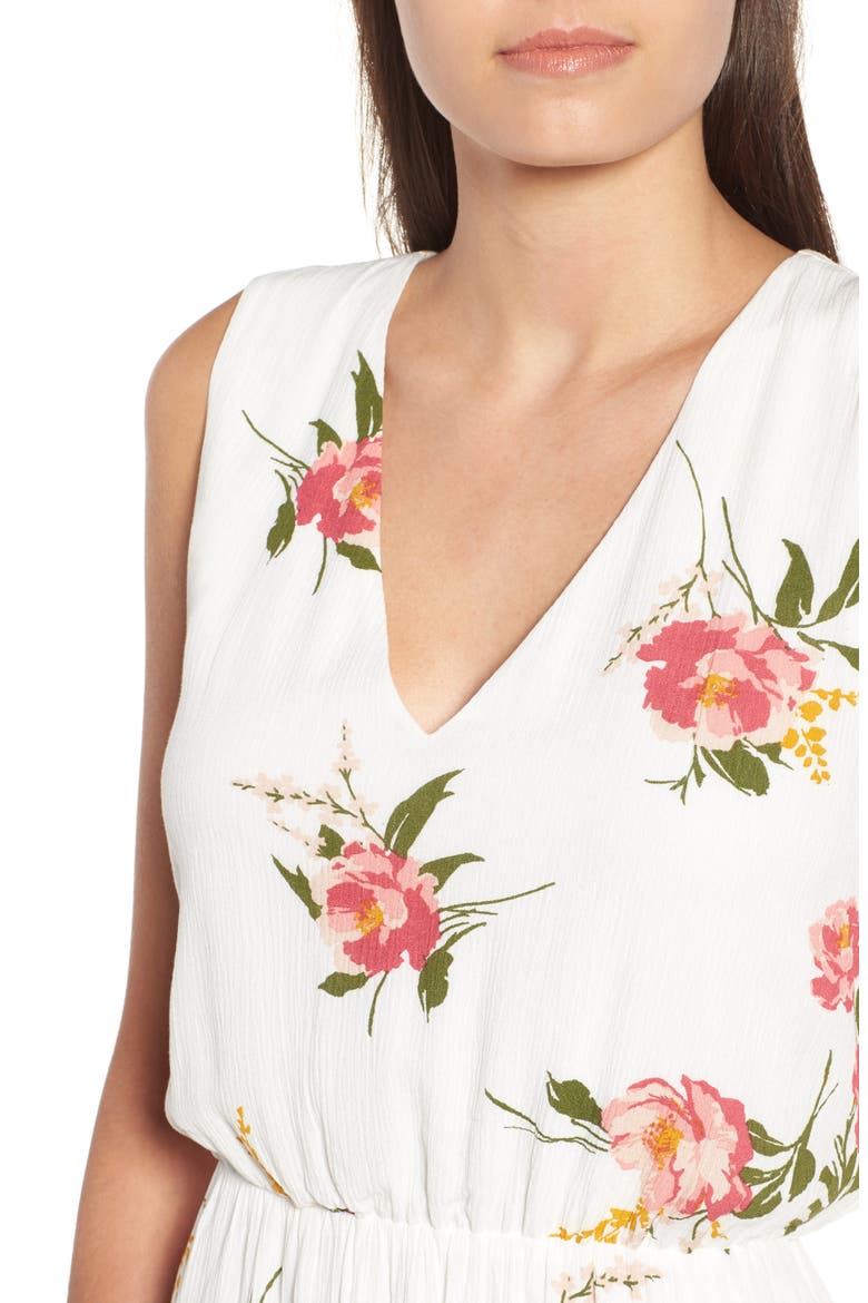 Sleeveless Blouson Midi Dress, Alternate, color, IVORY/ RED BAROQUE FLORAL