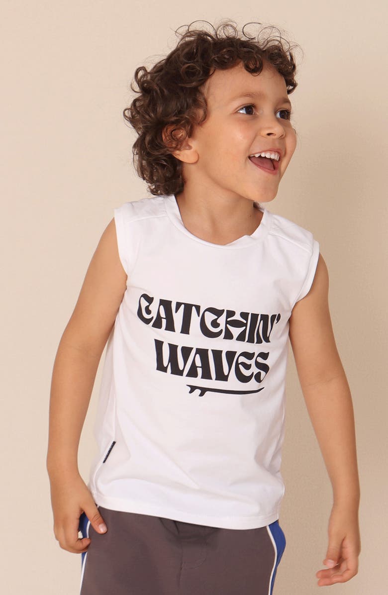 TINY TRIBE Kids' Catchin' Waves Cotton Muscle T-Shirt, Alternate, color, White