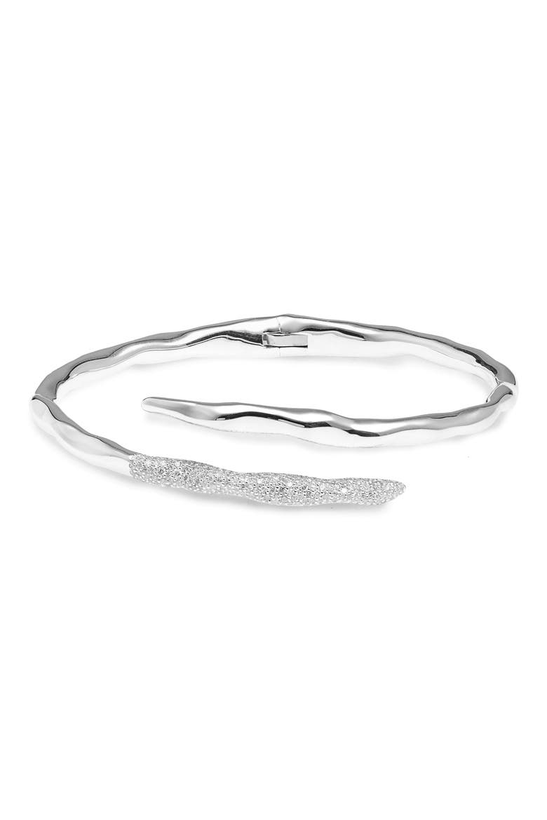 Stardust Squiggle Pavé Diamond Bypass Bangle Bracelet, Main, color, SILVER