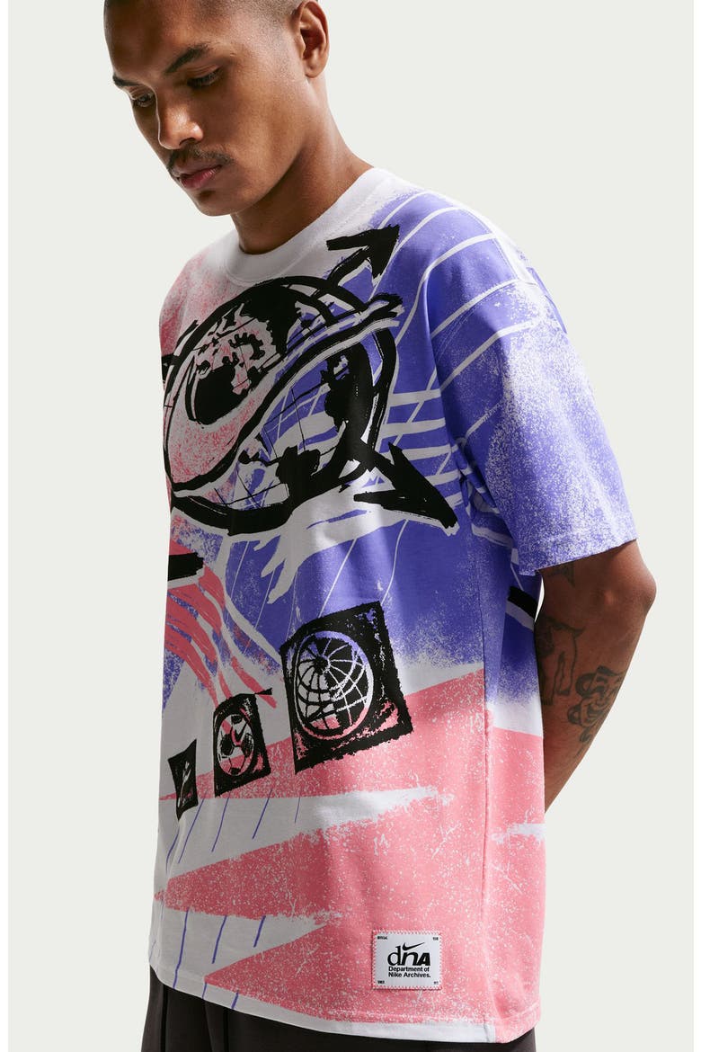 Oversize Worldwide Soccer Print T-Shirt, Alternate, color, WHITE MULTI