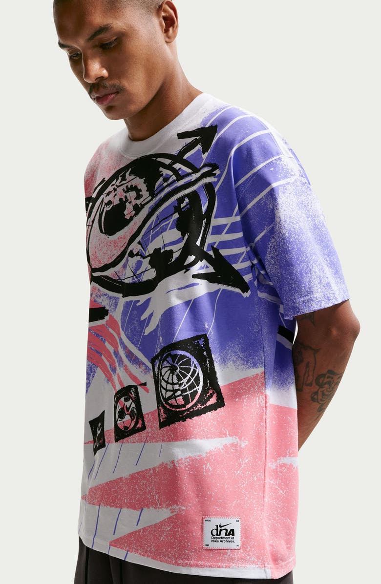 Nike Oversize Worldwide Soccer Print T-Shirt, Alternate, color, White Multi