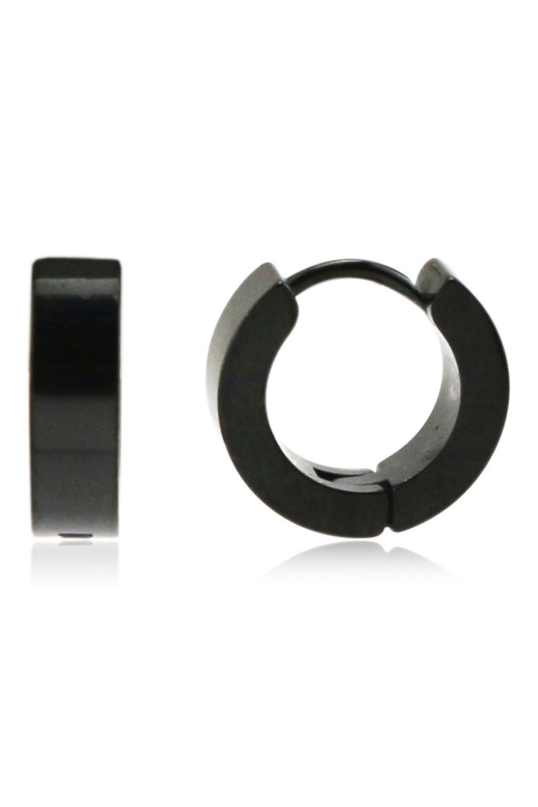 Round Huggie Hoop Earrings, Main, color, BLACK