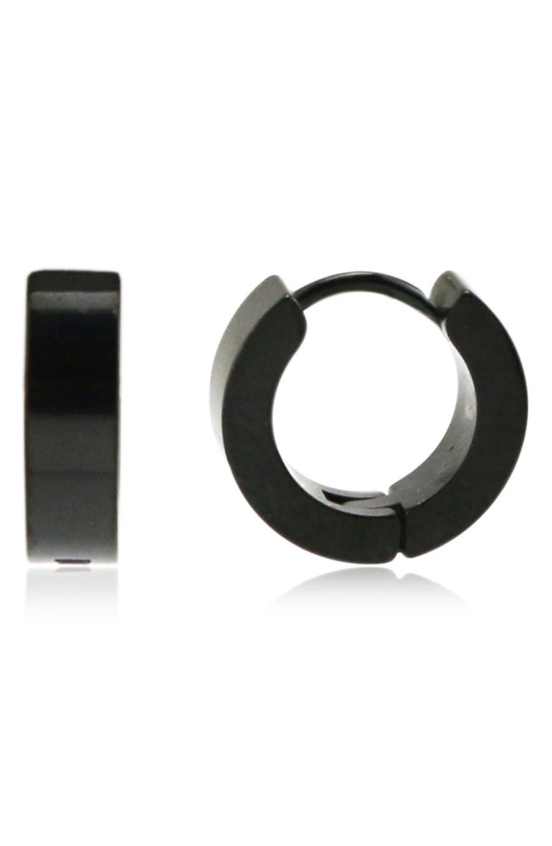 REBL Round Huggie Hoop Earrings, Main, color, Black