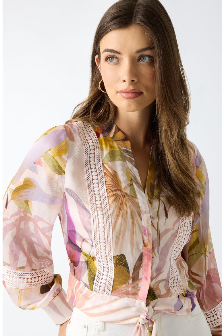 Zahara Print Tie Front Shirt, Alternate, color, PALM PRINT