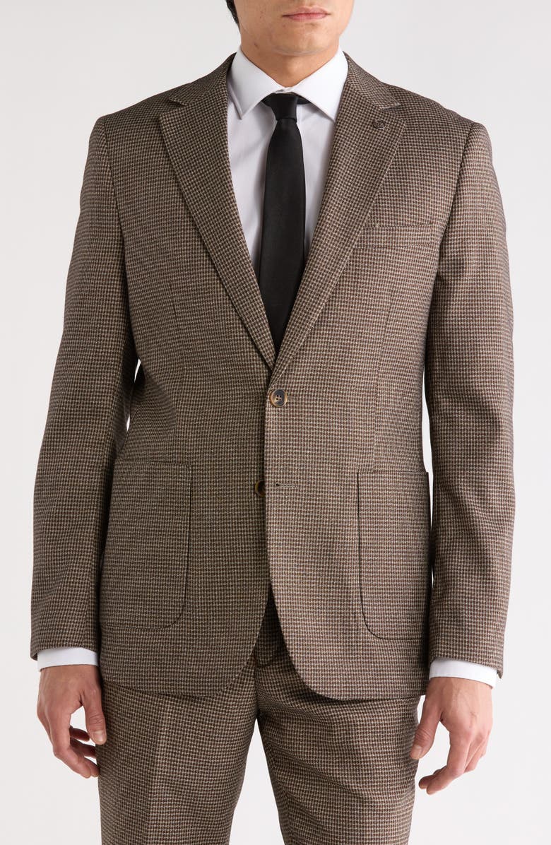 Tahari Slim Fit Check Blazer, Main, color, Brown