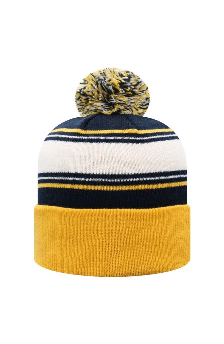 TOP OF THE WORLD Men's Top of the World Navy West Virginia Mountaineers Ambient Cuffed Knit Hat with Pom, Alternate, color,