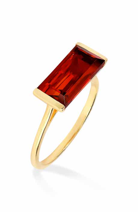 YS GEMS Emerald Cut Garnet Red Quartz Solitaire Ring