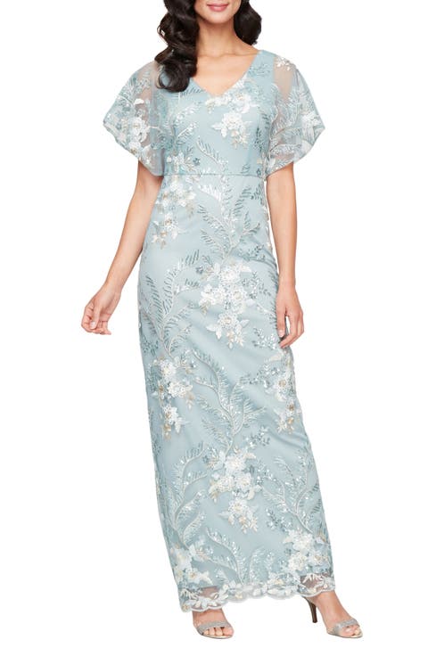 Floral Sequin Embroidery Gown