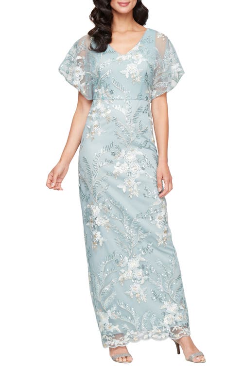 Alex Evenings Floral Sequin Embroidery Gown In Seafoam