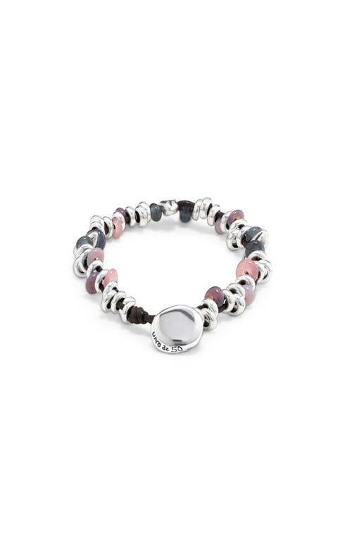 Unode50 Sterling Silver-plated Beaded Bracelet With Leather In Silver