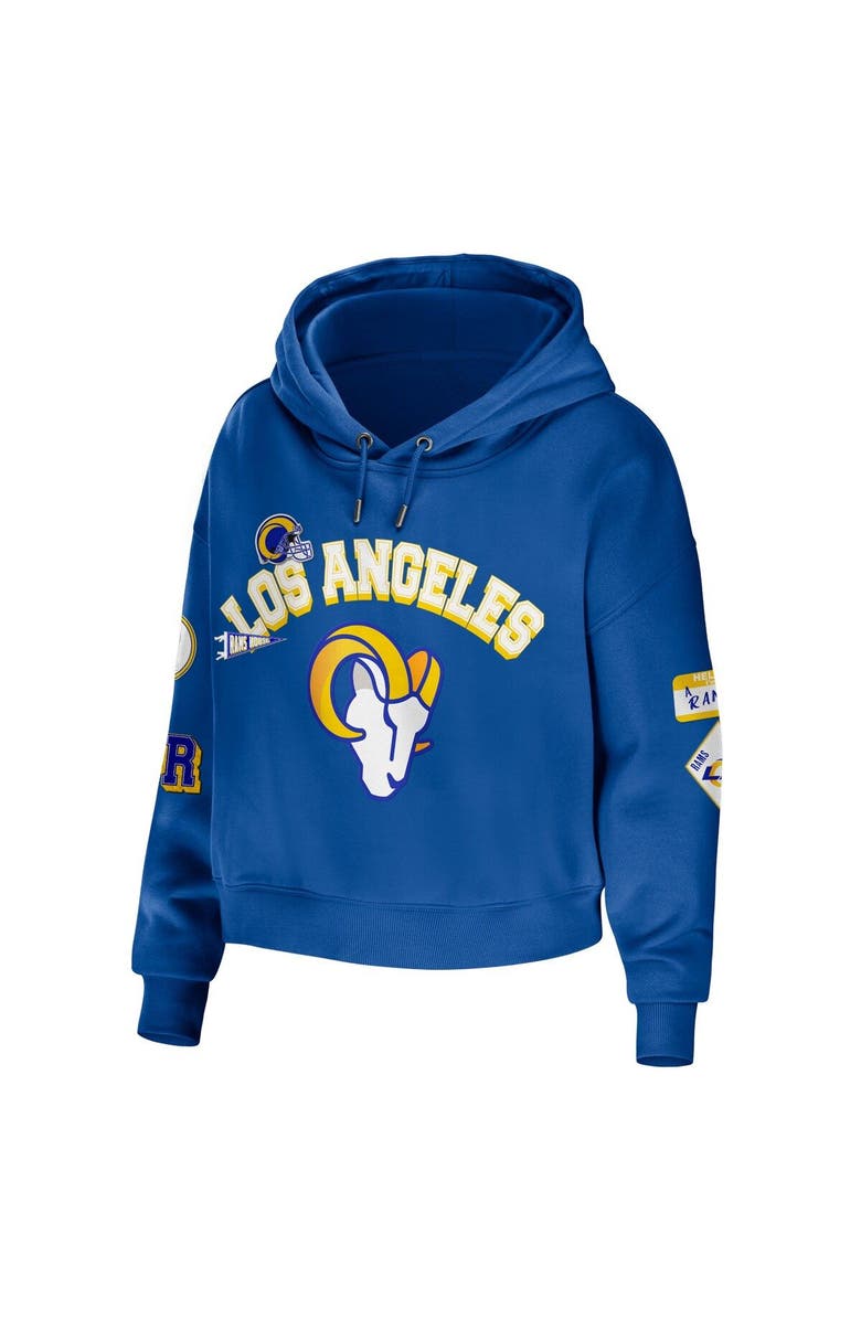 WEAR by Erin Andrews Women's WEAR by Erin Andrews Royal Los Angeles Rams Modest Cropped Pullover Hoodie, Alternate, color, Royal