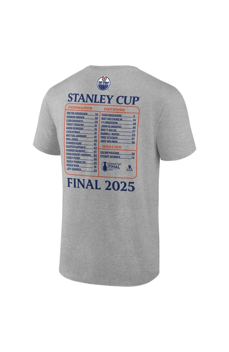 FANATICS Men's Fanatics  Heather Gray Edmonton Oilers 2025 Stanley Cup Final Roster T-Shirt, Alternate, color, 