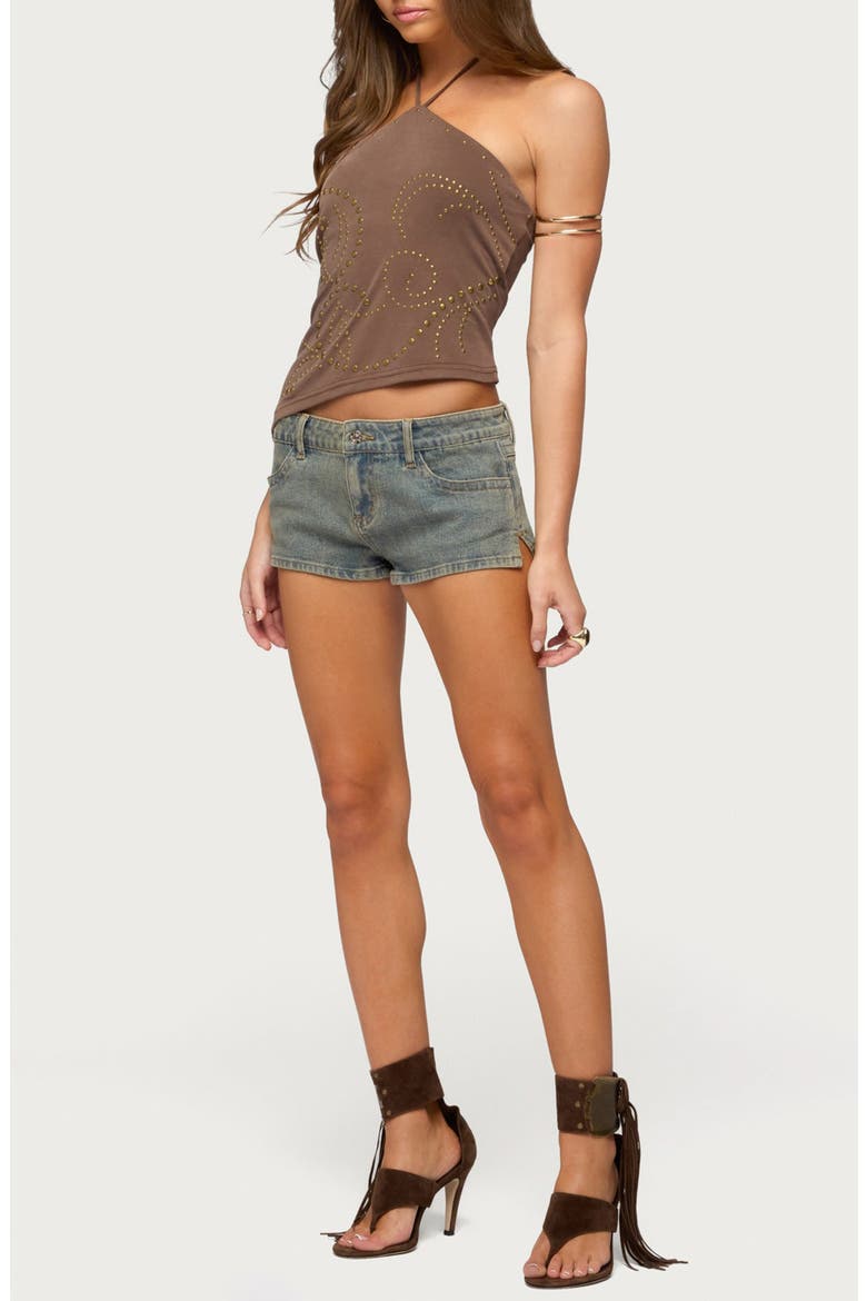 Studded Asymmetric Halter Top, Alternate, color, BROWN