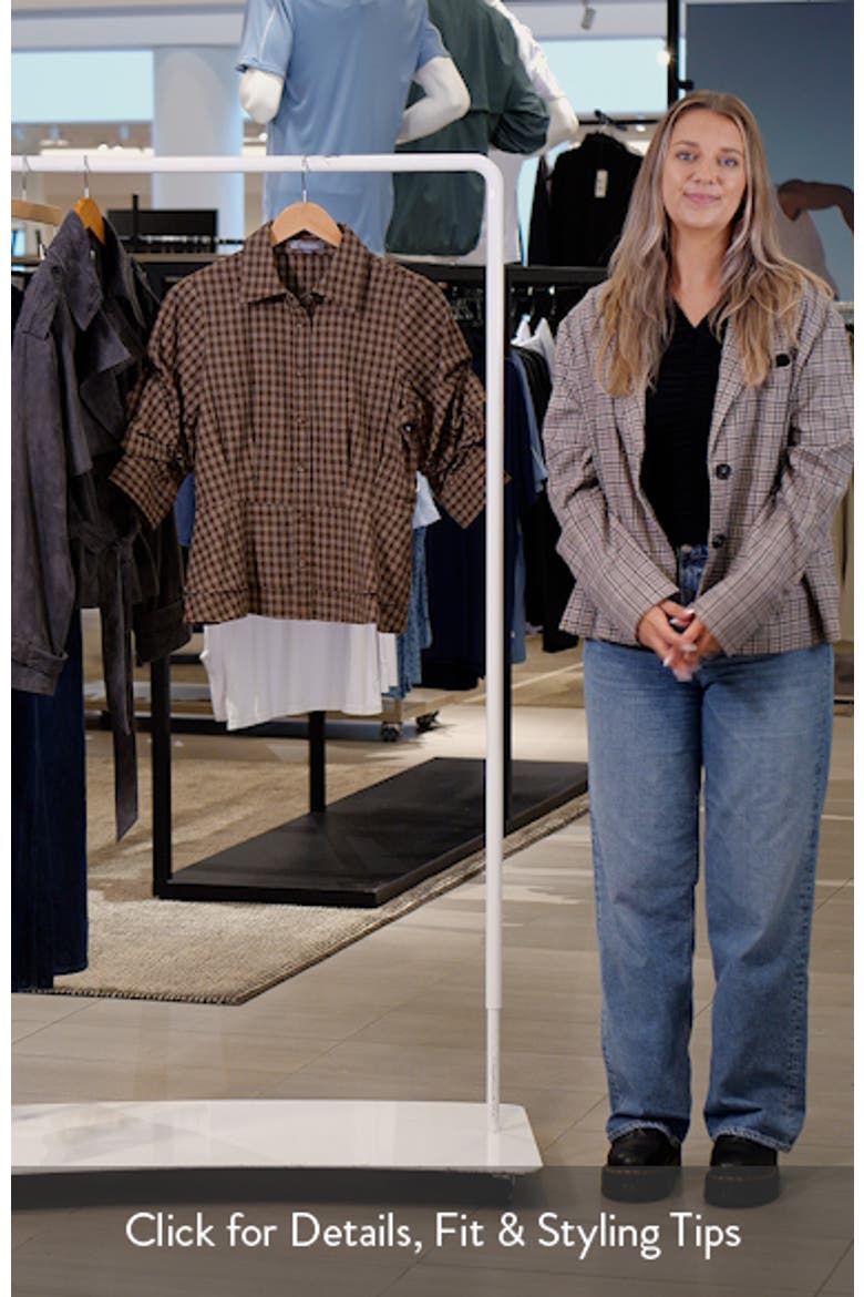 Plaid Ruched Sleeve Peplum Shirt video